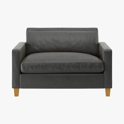 Habitat Chester Grey Leather Compact Sofa, Oak Stained Feet, Grey