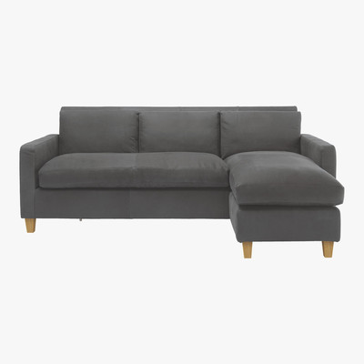 Habitat Chester Grey Luxury Leather 3 Seater Chaise Sofa, Oak Feet, Grey