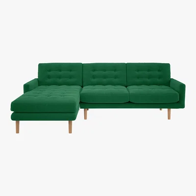 Habitat Fenner Green Velvet Left-Hand 4 Seater Chaise Sofa, Green