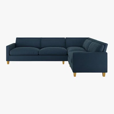 Habitat Chester Navy Blue Herringbone Wool Left-Arm Corner Sofa, Oak Feet, Navy