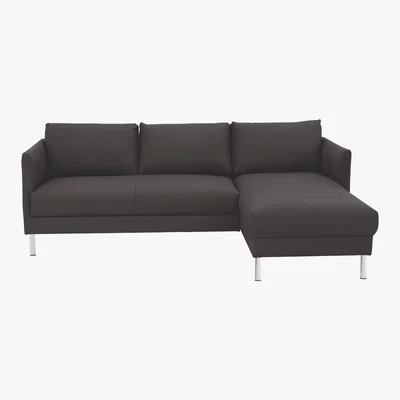 Habitat Hyde Black Premium Leather Right-Arm Chaise Sofa, Metal Leg, Black
