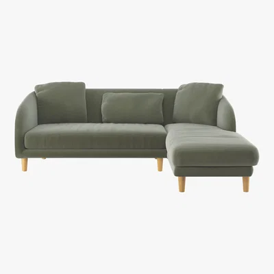 Habitat Colby Sage Green Velvet Right Arm Chaise Sofa, Green Green