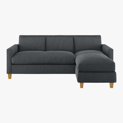 Habitat Chester Grey Textured FaBric 3 Seater Chaise Sofa, Oak Feet, Grey