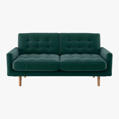 Habitat Fenner Emerald Green Velvet 2 Seater Sofa, Green