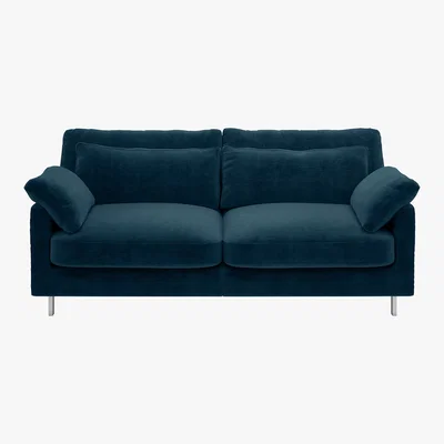Habitat Cuscino Ink Blue Velvet 2 Seater Sofa, Blue