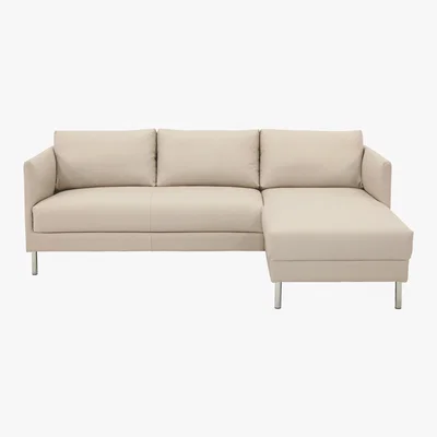 Habitat Hyde Cream Leather Right-Arm Chaise Sofa, Metal Legs, Cream