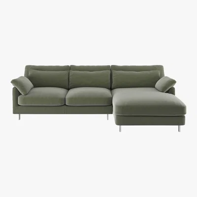 Habitat Cuscino Sage Green Velvet Right-Arm Chaise Sofa, Green Green