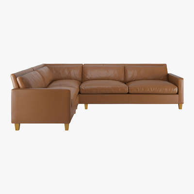 Habitat Chester Light Brown Leather Right-Arm Corner Sofa, Oak Feet, Light Brown