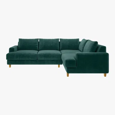 Habitat Wiltons Emerald Green Velvet Left Hand Corner Sofa, Green
