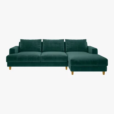Habitat Wiltons Emerald Green Velvet Right Hand Chaise Sofa, Green