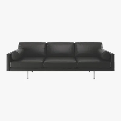 Habitat Spencer Black Leather 4 Seater Sofa, Metal Legs, Black