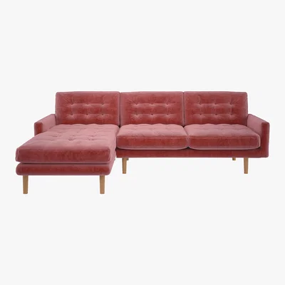 Habitat Fenner Dusty Pink Velvet Left-Hand 4 Seater Chaise Sofa, Dusty Rose