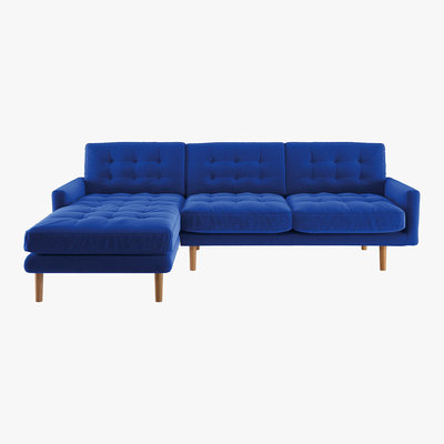 Habitat Fenner Cobalt Blue Velvet Left-Hand 4 Seater Chaise Sofa, Blue