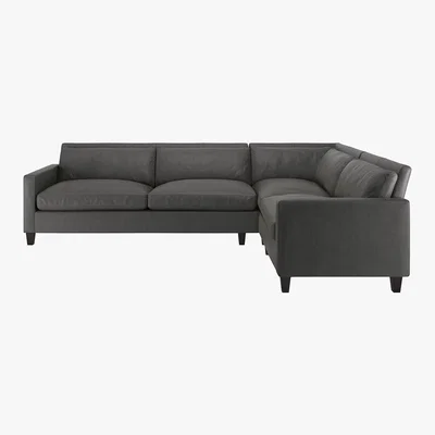 Habitat Chester Grey Leather Left-Arm Corner Sofa, Dark Stained Feet, Grey