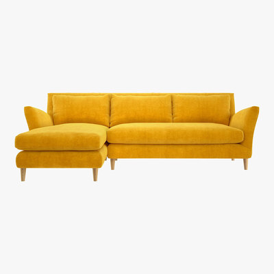 Habitat Keele Yellow Velvet Left -Arm Chaise Sofa, Yellow