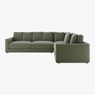 Habitat Rupert Sage Green Velvet Left-Arm Corner Sofa, Green Green