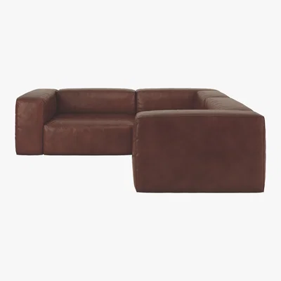 Habitat Opollo Chestnut Brown Leather Corner Sofa, Tan