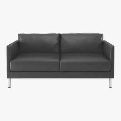 Habitat Hyde Black Leather 2 Seater Sofa, Metal Legs, Black