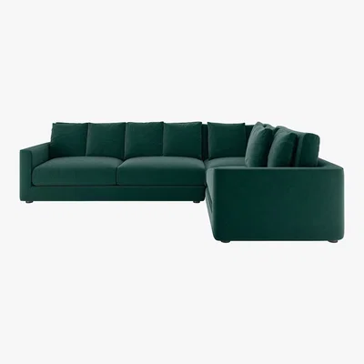 Habitat Rupert Emerald Green Velvet Left Arm Corner Sofa, Green