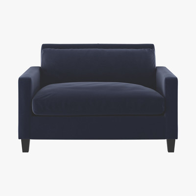 Habitat Chester Navy Blue Velvet Compact Sofa, Oak Stained Feet, Dark Blue