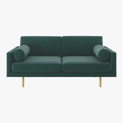 Habitat Spencer Emerald Green Velvet 2 Seater Sofa, Oak Legs, Green