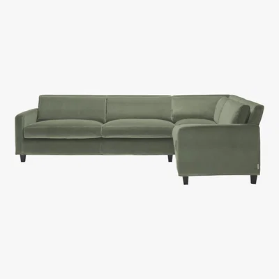 Habitat Chester Sage Green Velvet Left-Arm Corner Sofa, Dark Feet, Green Green