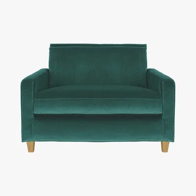 Habitat Chester Emerald Green Velvet Compact Sofa, Oak Stained Feet, Green