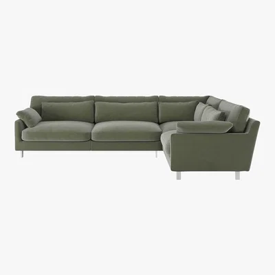 Habitat Cuscino Sage Green Velvet Left-Arm Corner Sofa, Green Green