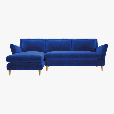 Habitat Keele Cobalt Blue Velvet Left -Arm Chaise Sofa, Blue