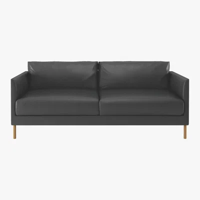 Habitat Hyde Black Leather 3 Seater Sofa, Wooden Legs, Black