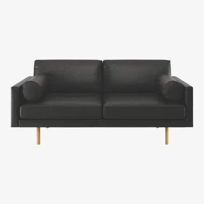 Habitat Spencer Black Leather 2 Seater Sofa, Oak Legs, Black