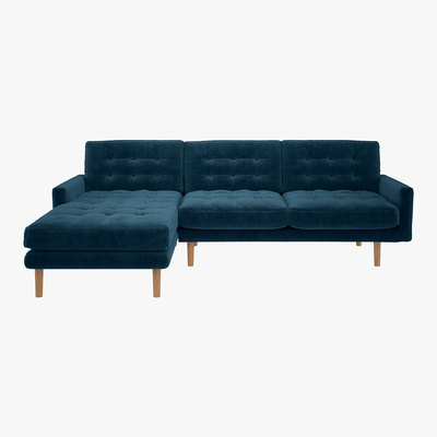 Habitat Fenner Ink Blue Velvet Left-Hand 4 Seater Chaise Sofa, Blue