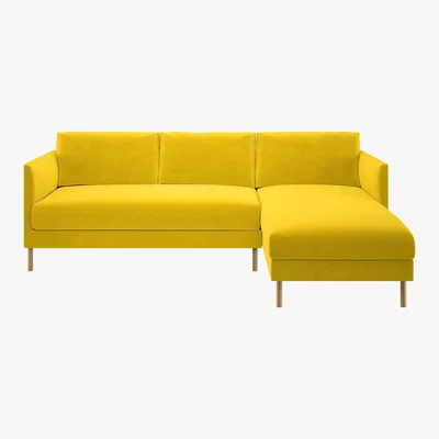 Habitat Hyde Yellow Velvet 3 Seater Chaise Sofa, Wooden Legs, Yellow