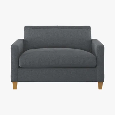 Habitat Chester Grey Textured Compact Sofa, Oak Stained Feet, Grey