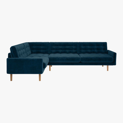 Habitat Fenner Ink Blue Velvet Right-Hand 4 Seater Corner Sofa, Blue
