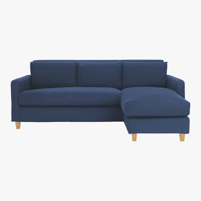 Habitat Chester Dark Blue FaBric 3 Seater Chaise Sofa, Oak Feet, Blue