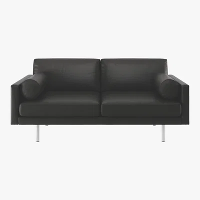 Habitat Spencer Black Leather 2 Seater Sofa, Metal Legs, Black