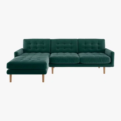 Habitat Fenner Emerald Green Velvet Left-Hand 4 Seater Chaise Sofa, Green