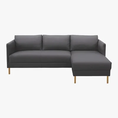Habitat Hyde Black Leather Right-Arm Chaise Sofa, Wooden Legs, Black