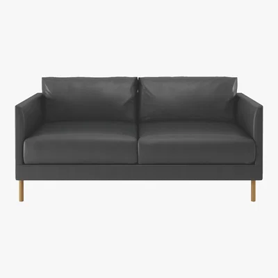 Habitat Hyde Black Leather 2 Seater Sofa, Wooden Legs, Black