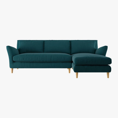 Habitat Keele Teal Green Wool Right -Arm Chaise Sofa, Green
