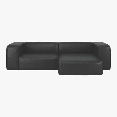 Habitat Opollo Black Leather Small Right Arm Chaise Sofa Group, Black