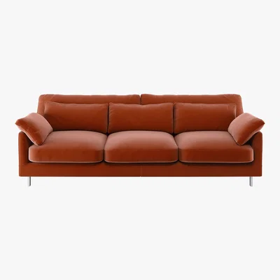 Habitat Cuscino Orange Velvet 3 Seater Sofa, Orange