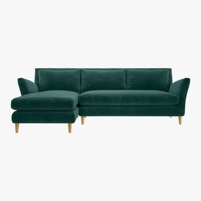 Habitat Keele Emerald Green Blue Velvet Left -Arm Chaise Sofa, Green