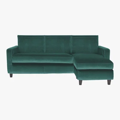 Habitat Chester Emerald Green Velvet 3 Seater Chaise Sofa, Dark Feet, Green