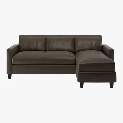 Habitat Chester Grey Leather 3 Seater Chaise Sofa, Dark Stained Feet, Grey