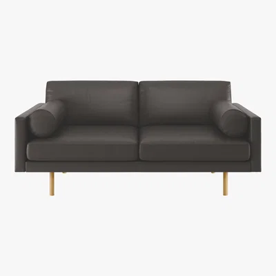 Habitat Spencer Brown Leather 2 Seater Sofa, Oak Legs, Brown