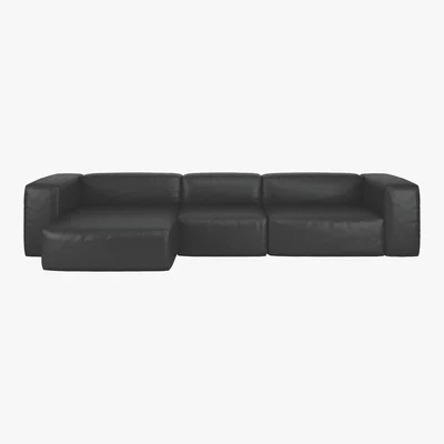 Habitat Opollo Black Leather Large Left Arm Chaise Sofa Group, Black