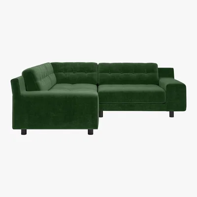 Habitat Hendricks 3 Seater Moss Green Velvet Right Hand Corner Sofa, Moss Green