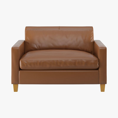Habitat Chester Light Brown Leather Compact Sofa, Oak Stained Feet, Light Brown